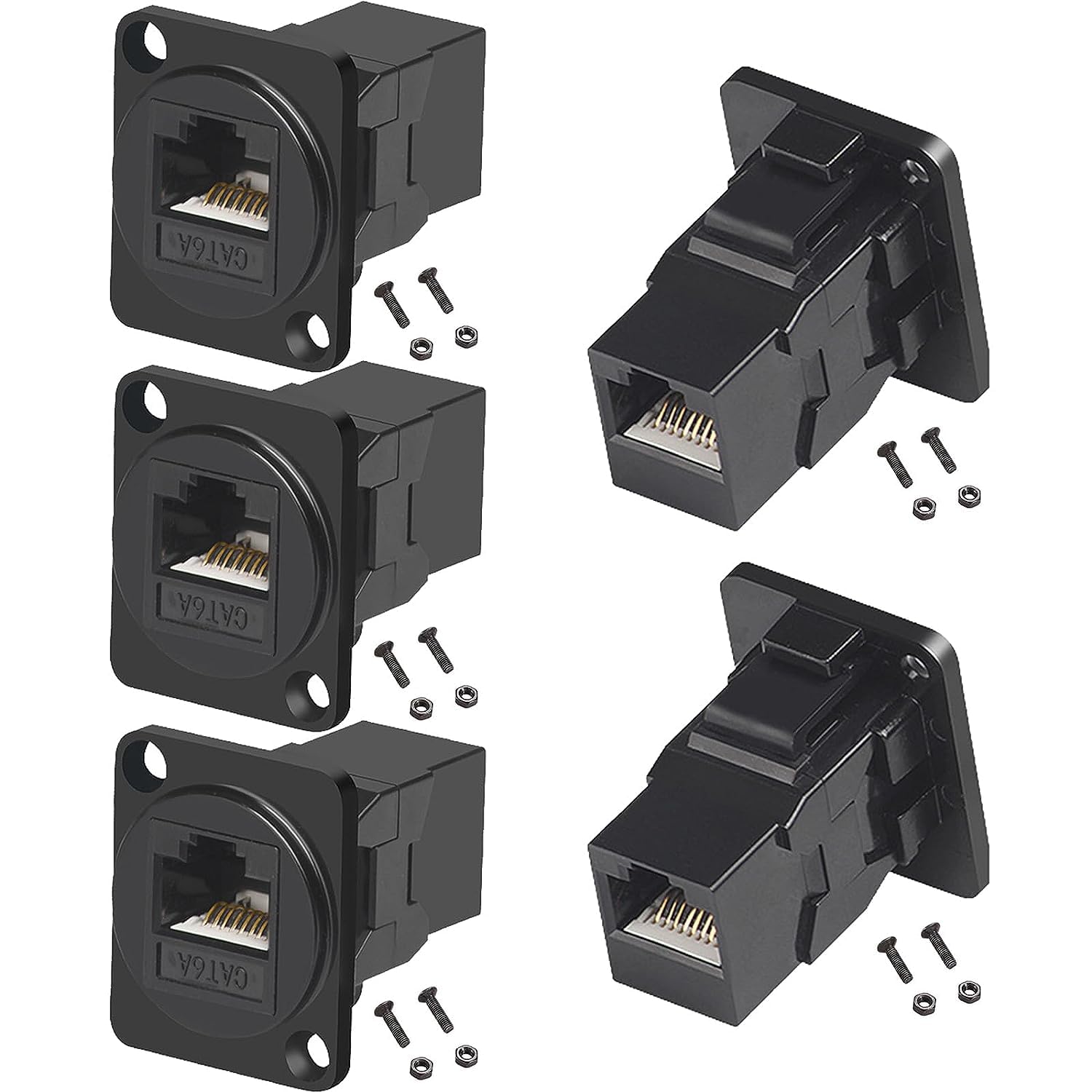 PENGLIN 5 Stück RJ45 D-Typ CAT6A Adapter für Schalttafelmontage, Cat6A RJ45 8P8C Buchse zu Buchse Panel Mount Ethernet Stecker, RJ45-Montage Netzwerkbuchse