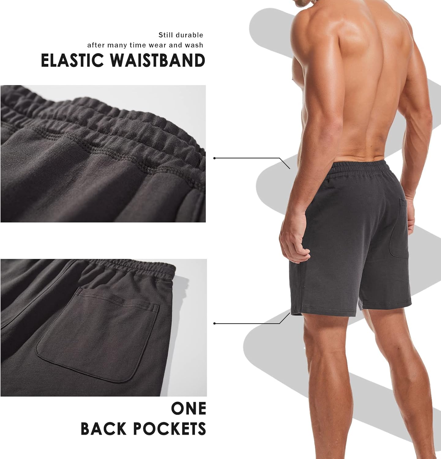 AMY COULEE Mens Athletic Workout Shorts 5.5" Cotton Casual Shorts Elastic Waist Joggers Sports SweatShorts - Image 4