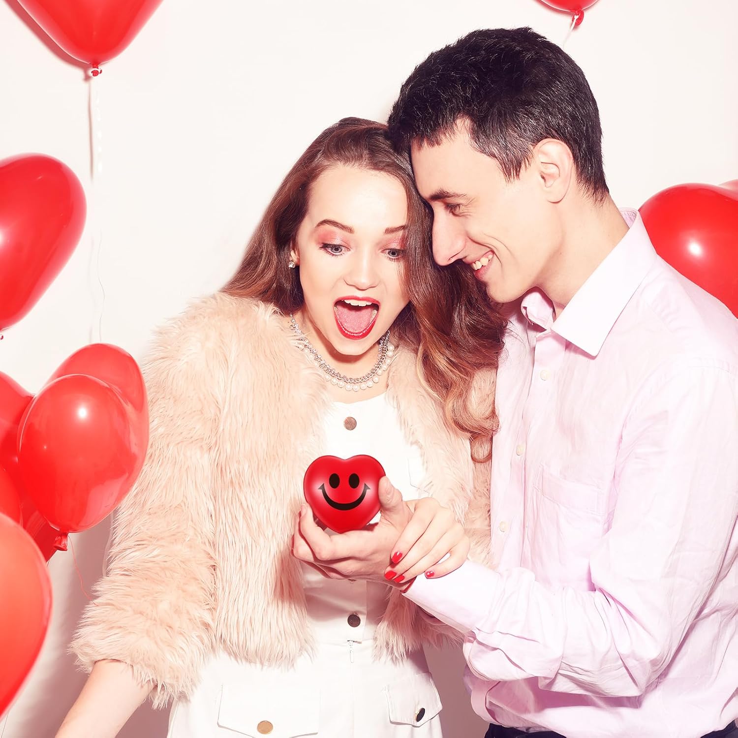 Zubebe 48 Pcs 2.76'' Valentine's Day Heart Stress Balls Heart Shaped Smile Face Ball Stress Relief Balls Valentines Day Gifts for Staff Kids Adults Party Favors School Reward (Red)