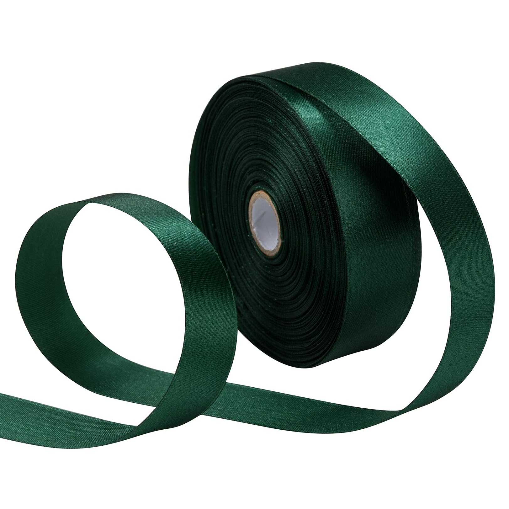 SDZMDL Dark Green Ribbon for Gift Wrapping, Satin Fabric Roll for Easter Bow Making & Mother's Day Floral Bouquets. 1 inchx50 Yards