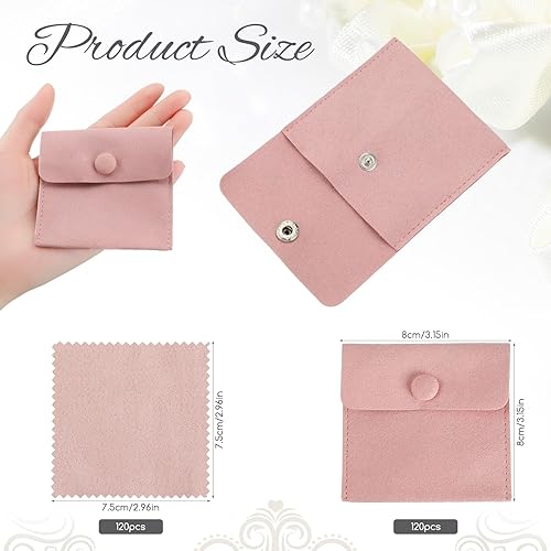 Miniatura 2 de Cunno Paquete de 120 bolsas de microfibra para joyas con paño de limpieza de 3.2 x 3.2 pulgadas, bolsa de embalaje de joyas con bolsas de botón a