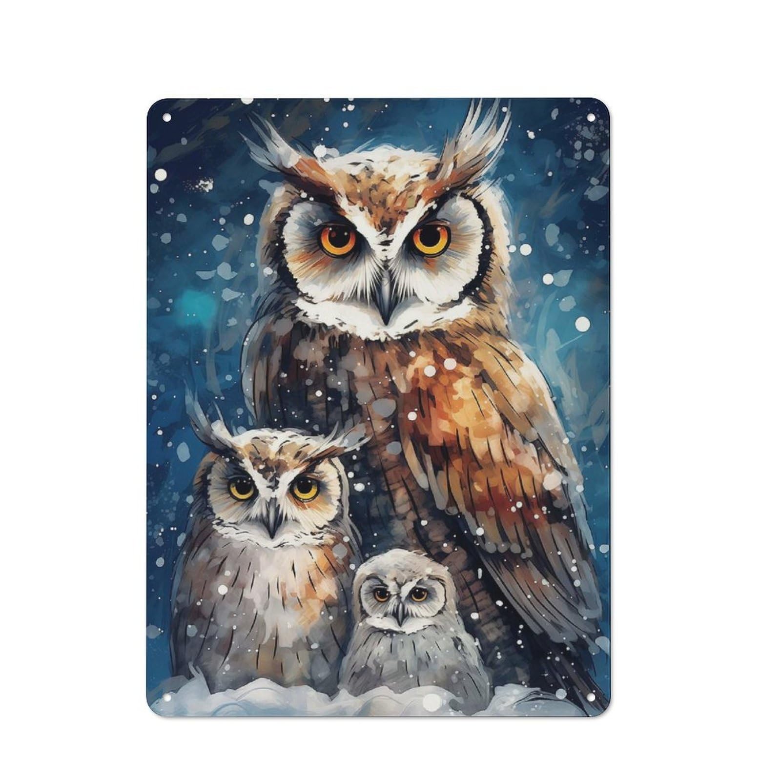 Junmoney Owl Family Xmas Vintage Metal Sign 40X30cm For Café Or Restaurant, Suited To Restaurant Decor Fans