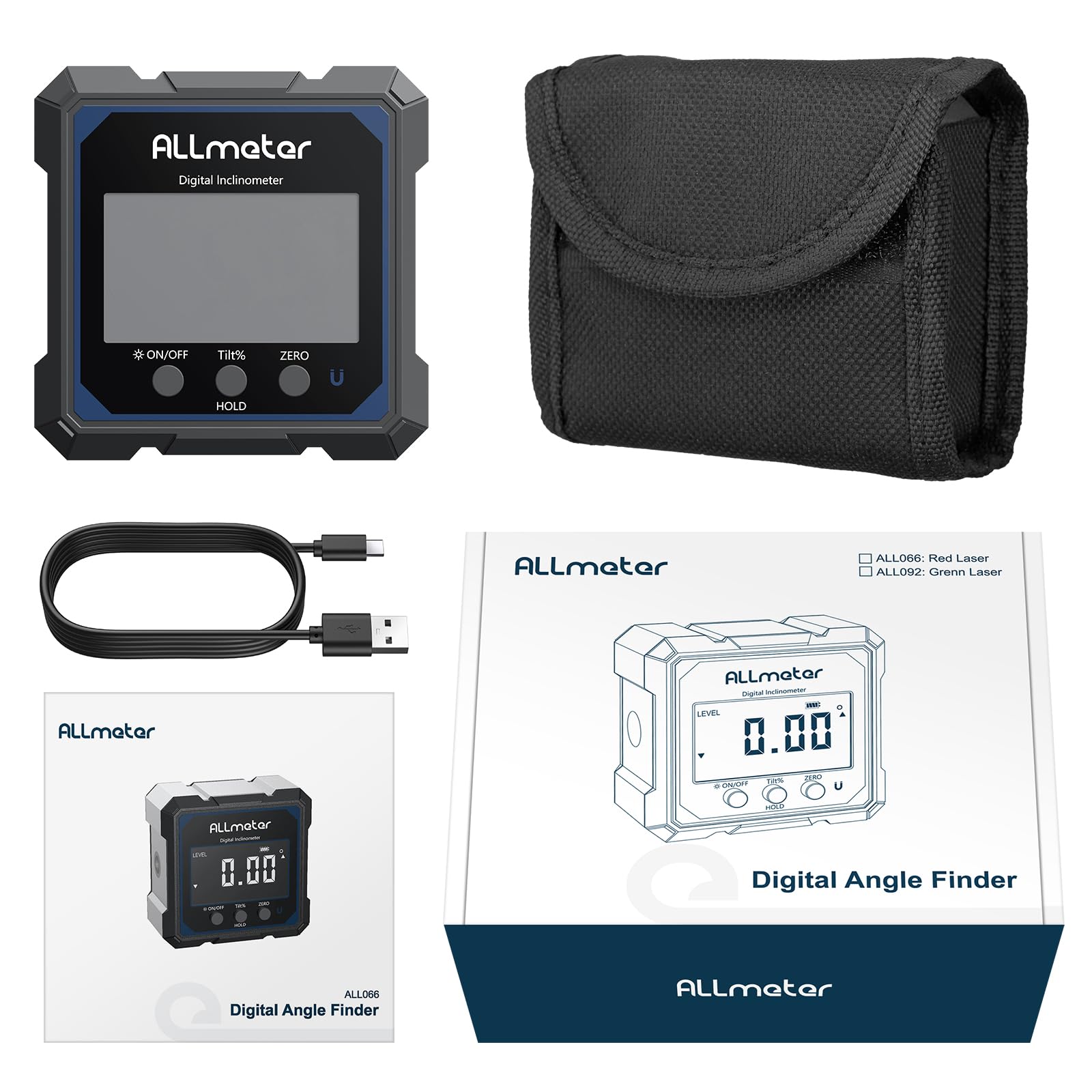 4 * 90° Niveau Electronique Rechargeable Inclinomètre Numérique avec Fonction Laser Vert Étanche IP54 Écran LCD et 4 Faces Magnétique Pour Travail du Bois Bricoleur Automobile