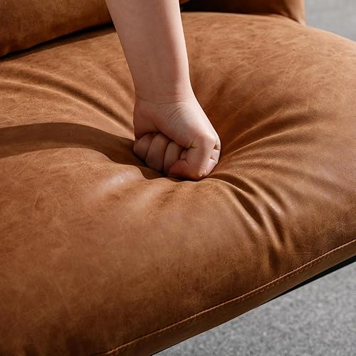 Miniatura 5 de LukeAlon Sofá individual de piel sintética, moderna silla tapizada con patas de metal y almohada, bonita silla de sala de estar, silla de asiento