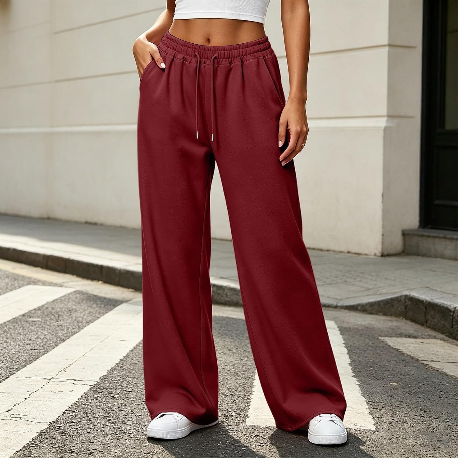 Women's Wide Leg Sweatpants Drawstring Pockets Casual Lounge