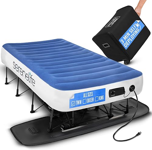 Vista 11 de SereneLife EZ - Colchón de aire para cama con marco y funda rodante, cama de aire autoinflable con bomba integrada para viajes y alojamiento