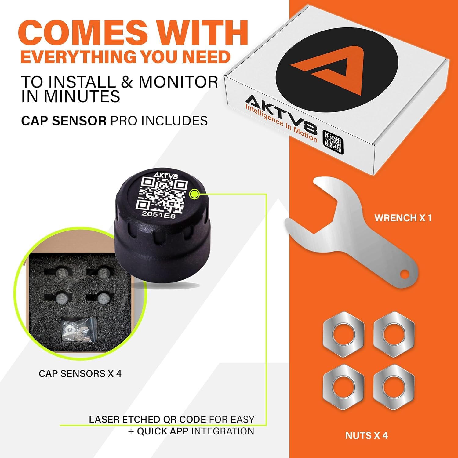 PressureTechTM Wireless Tire Pressure Monitoring System - TPMS Sensors for Cars, RVs, Motorcycles and Trailers - Real-Time Display w/iOS or Android App (0-150 PSI) (Pack of 2)