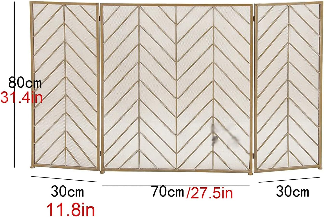 Fireplace Screen Guard, Fire Guard Indoor Fireplace Screen 3 Panel Folding Wrought Iron Large Screen Outdoor Metal Decorative Mesh Cover Solid Fire Place Fence，Guard Fire