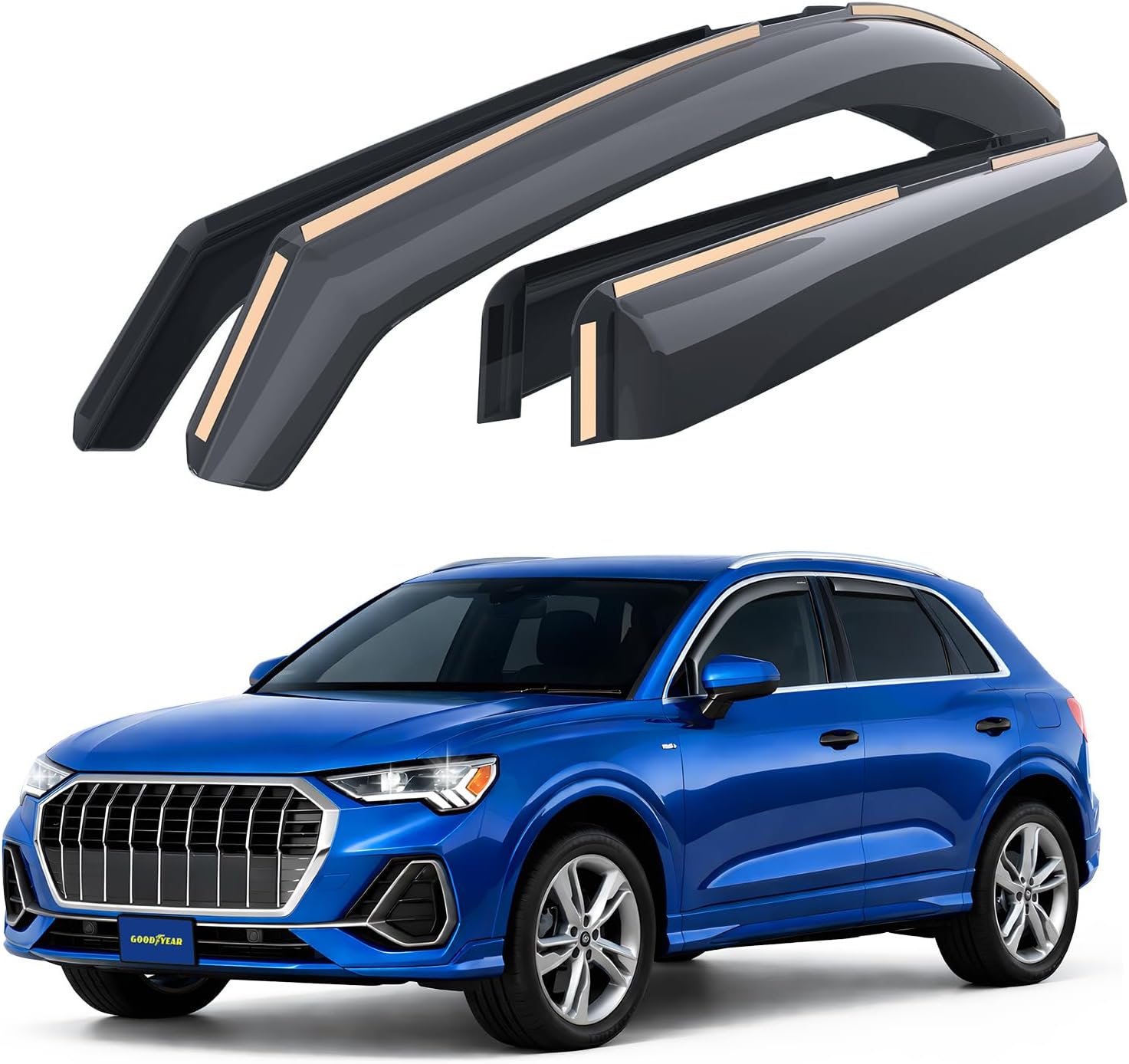 Goodyear Shatterproof in-Channel Window Deflectors for Audi Q3 2019-2026, Rain Guards, Window Visors for Cars, Vent Deflector, Car Accessories, 4 pcs - GY008158