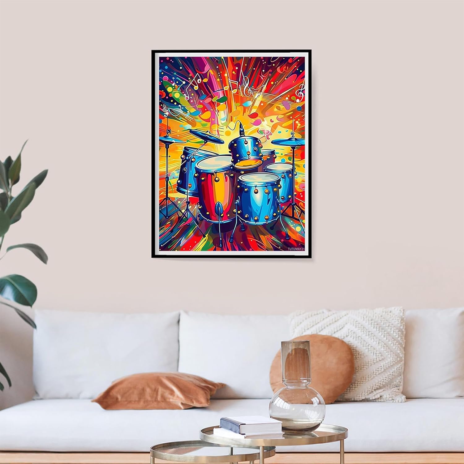 TUTUMAY21 Drum Diamond Painting Kits for Adults, Musical Instruments Diamond Painting Art Kit for Adult, 5D Gem Diamond Art Painting for Relatives and Friends Home Wall Decor Gifts 12x16inch