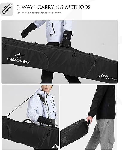 Miniatura 6 de Bolsa de esquí y snowboard totalmente acolchada para viajes aéreos, 2 pares, doble bolsa de snowboard resistente al agua acolchada con espuma de