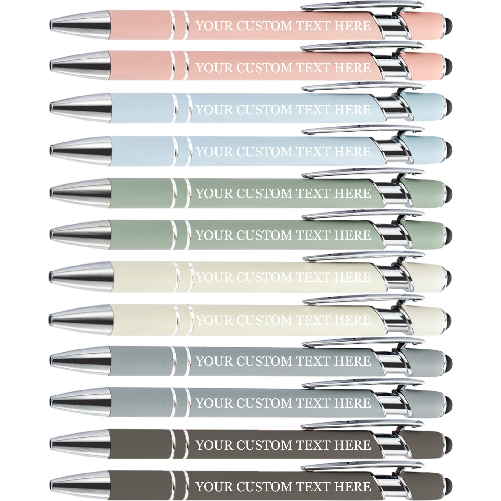 SHIBASHAN Up to 480 Pcs Personalised Writing Pens in Bulk, Custom Metallic Printed Name Pens with Black Ink, Customised Writing Pens in Bulk with Stylus - Great Gift Ideas (Morandi 6 Color) — image 1