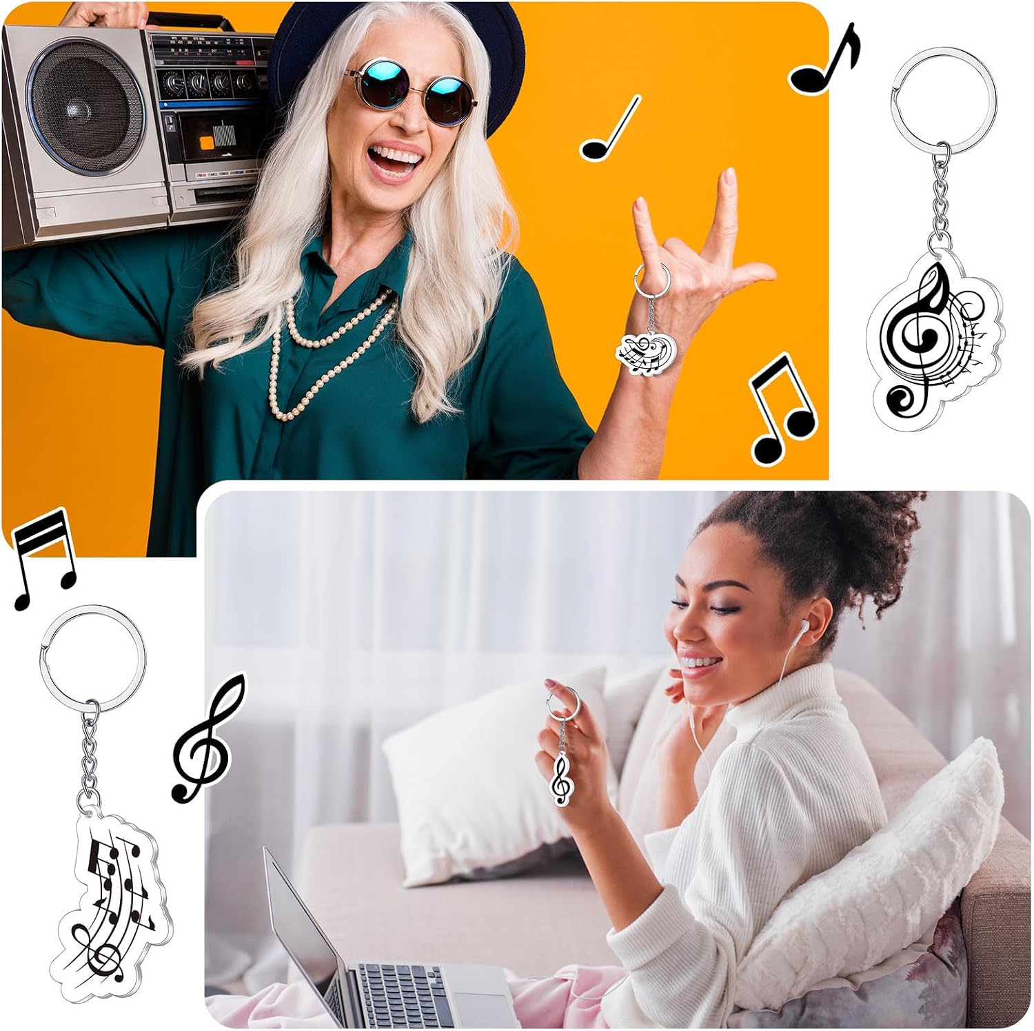 Sasylvia 60 Pcs Musical Note Key Chain Welcome Back to School Music Keychain Musical Party Favors Choir Gifts Clef Key Ring Trinket Keyfob for Students Music Theme Party Decoration Supplies