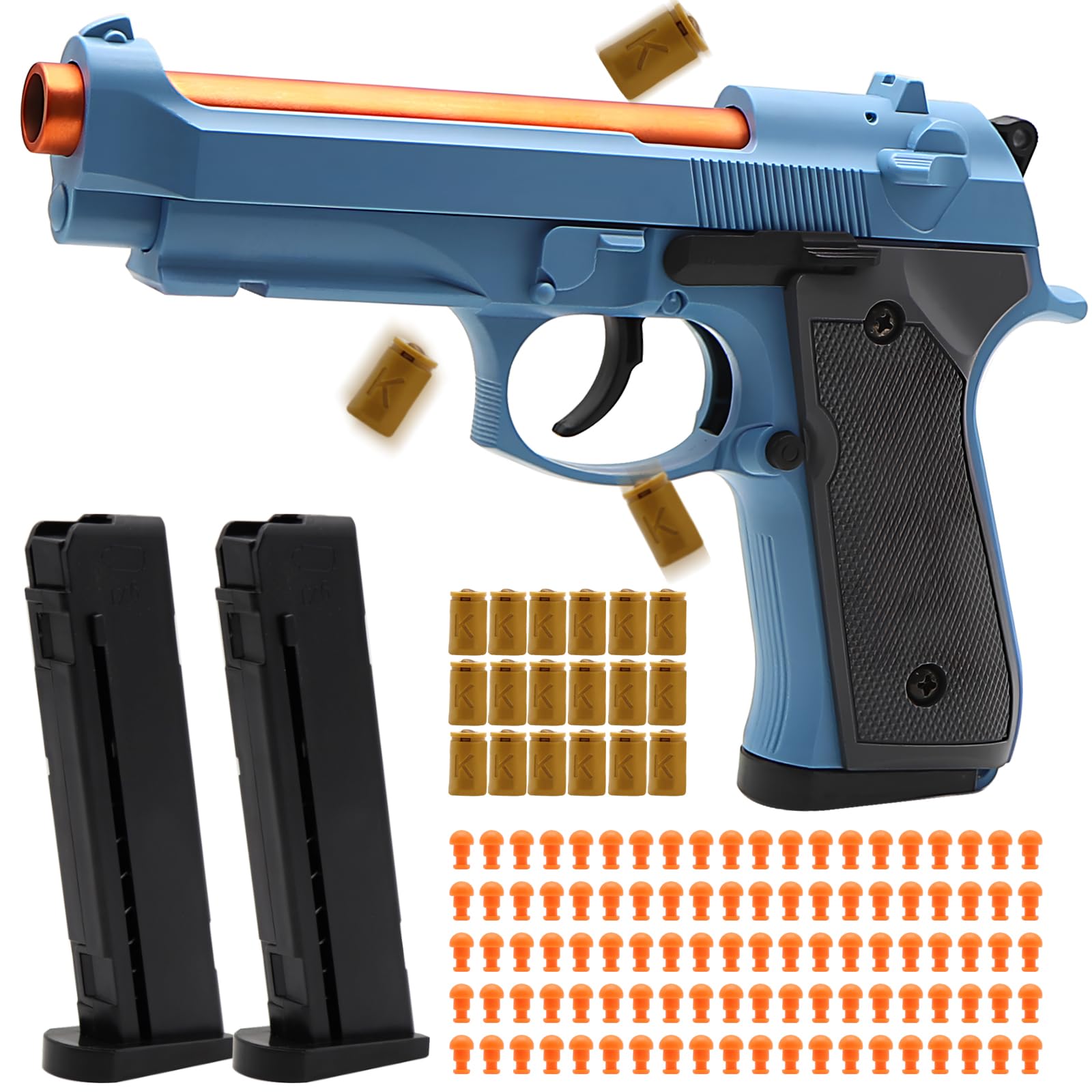Blue Fidget Toy Gun, Automatic Shell Ejecting Toy Gun with 120 Soft Bullets, 18 Shells and 2 Magazines Toy Foam Blasters & Guns Fidget Toy, Christmas Birthday Gifts