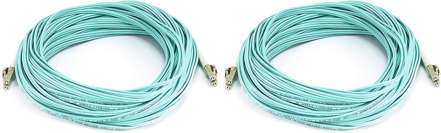 Monoprice Fiber Optic Cable - 25 Meter - Aqua | LC to LC, OM3, 50/125 Type, Multi Mode, 10Gb, Duplex (Pack of 2)