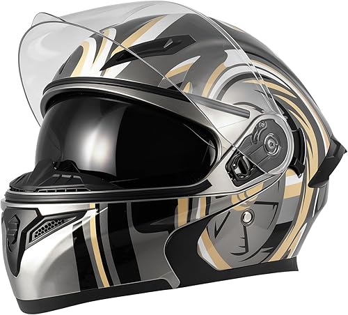 Spark Cascos de motocicleta abatibles para adultos, casco de cara completa certificado por DOT con doble visera y hebilla de liberación rápida, ABS