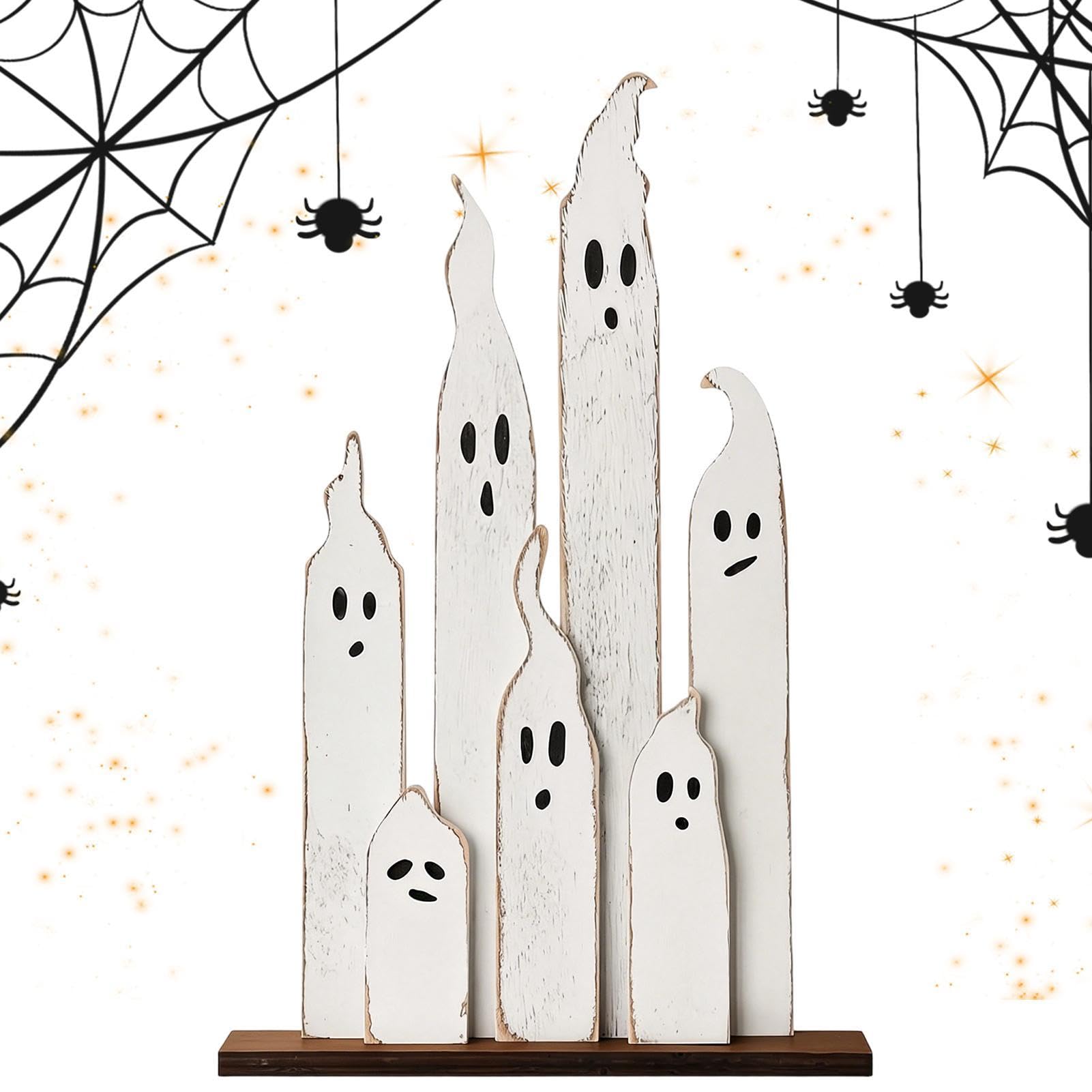 Panneaux bois en forme de fantôme Halloween avec finition artisanale pour étagère