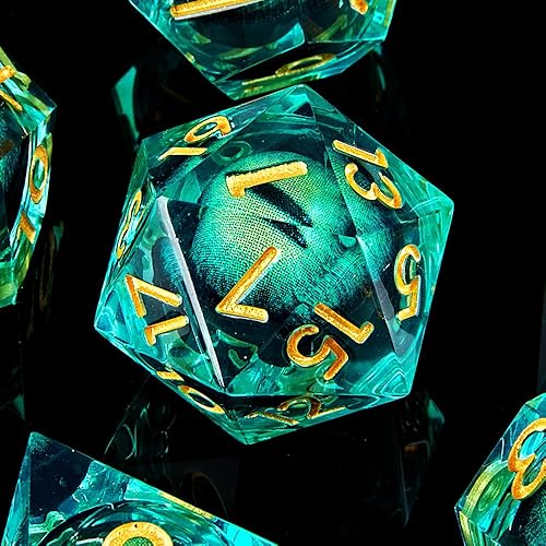Dragon Eye - Juego de 7 dados para DND, núcleo líquido, juego de dados D&D para juegos TRPG de Calabozos y Dragones, dados giratorios de ojo de