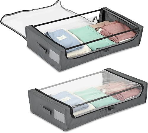 Almacenamiento debajo de la cama con ruedas, capacidad de 53 litros, paquete de 2 contenedores de almacenamiento debajo de la cama con cubierta