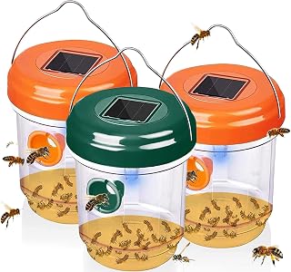 Wasp Traps for Hunting Wasps, Bees, Hornets, Insects, Yellow Jacket Traps, Wasp Trap Catcher, Reusable Solar Powered Hanging for Outdoor, 3 Packs