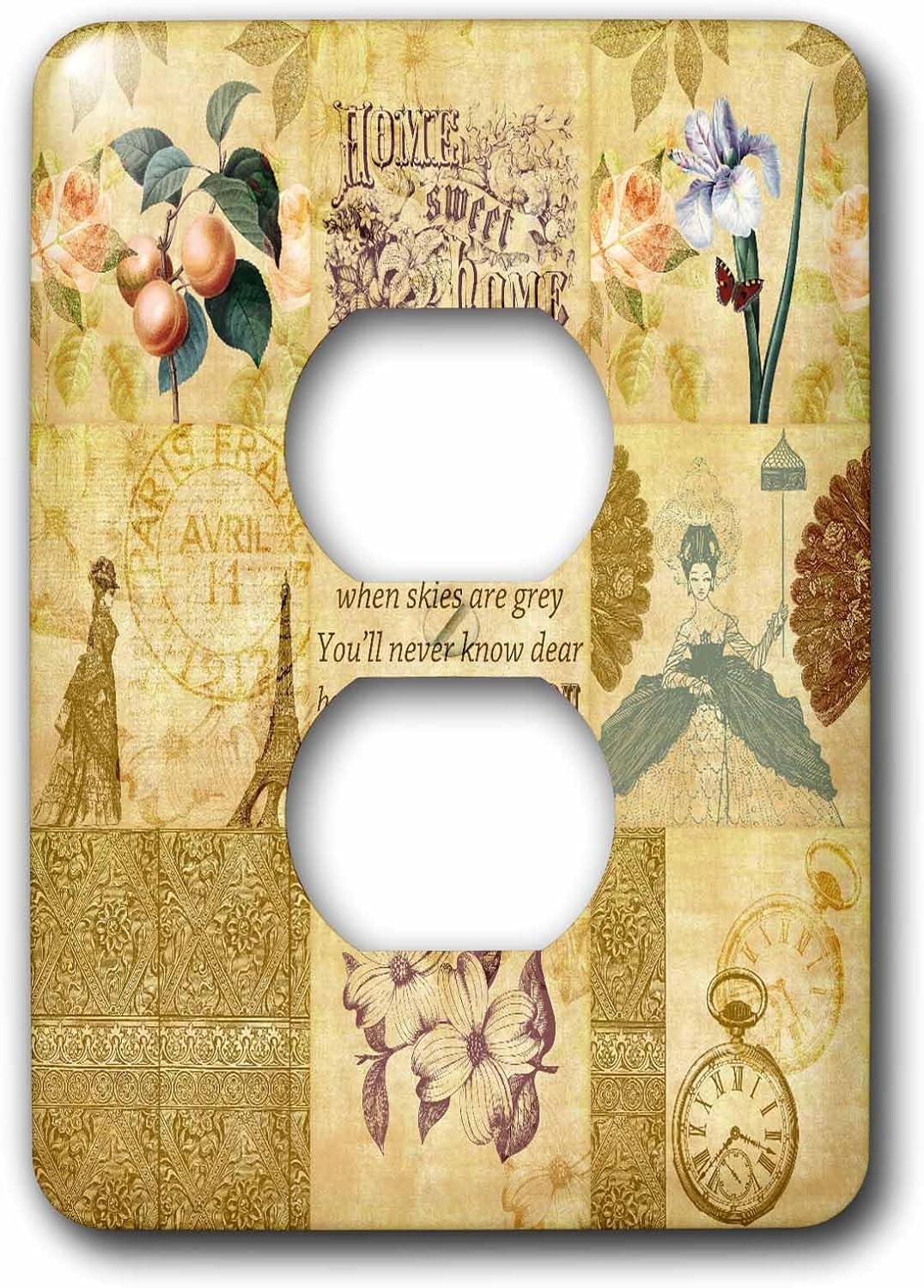 3dRose LLC lsp_79374_6 Vintage Gold Collage of Art with Apricots and You Are My Sunshine 2 Plug Outlet Cover