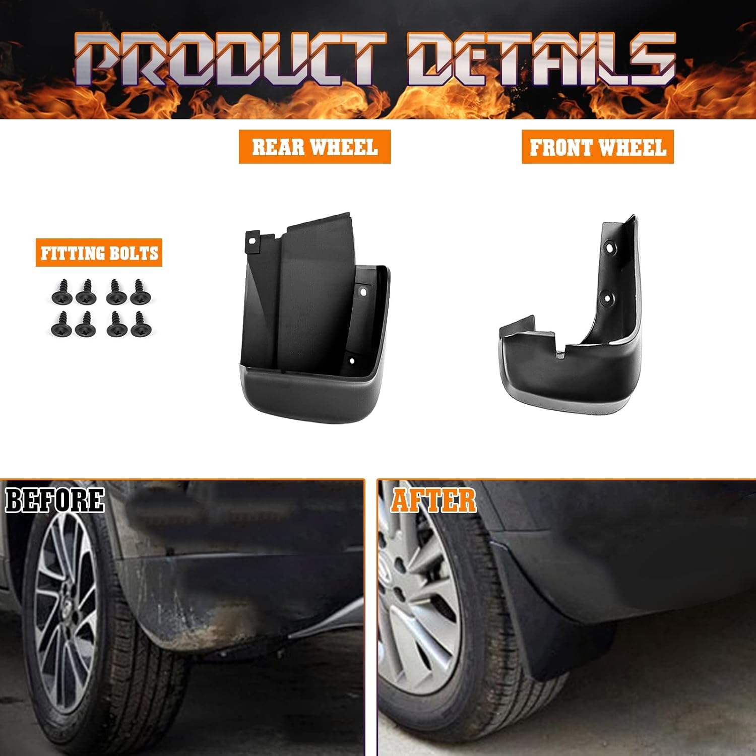 x xotic tech 4PCS Front & Rear Mud Flap Splash Guards Fender Flare Mudguard Dirt Slush Trap Protector w/Hardware Accessories Full Set Compatible with Honda Civic Sedan 2006-2011
