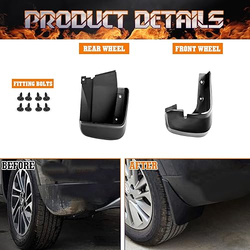 Miniatura 3 de x xotic tech 4 unidades de guardabarros delanteros y traseros con solapa de barro para guardabarros con accesorios de hardware, juego completo