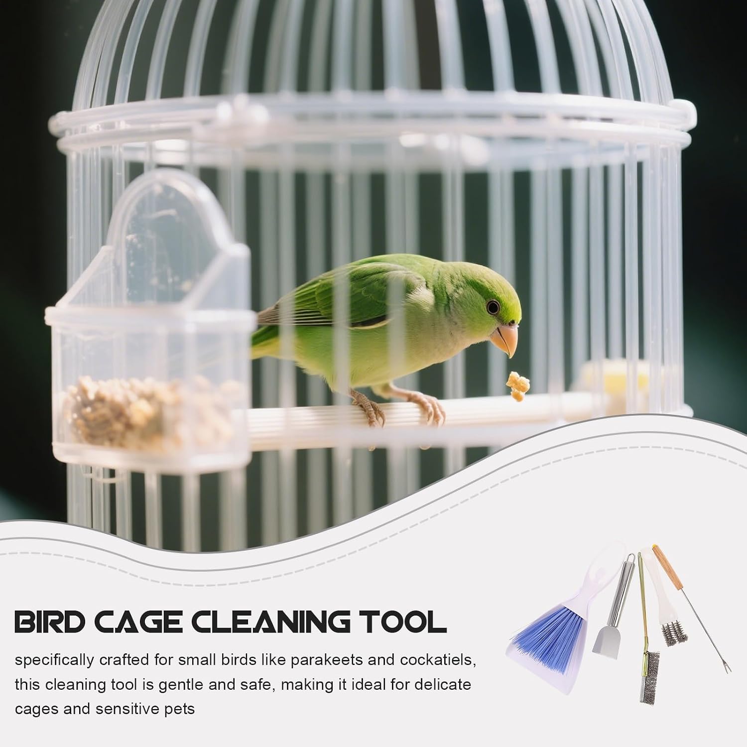 Bird Cage Cleaner with Brush Scraper Reusable Stainless Steel Abs | Poop Scraper, Droppings Brush, Cage Scrubber Set, for Parrots and Cockatiels, Small Pet Maintenance Tool