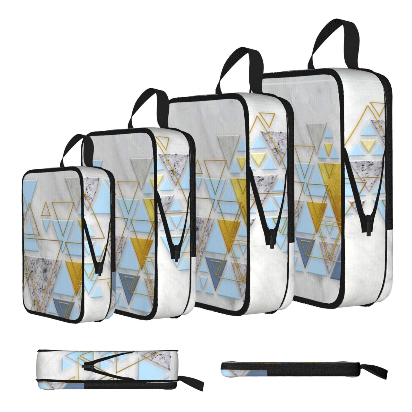 Abstract Geometric Pattern Print 4 Set Compression Packing Cubes For Suitcases,Expandable Storage Bags Organizers