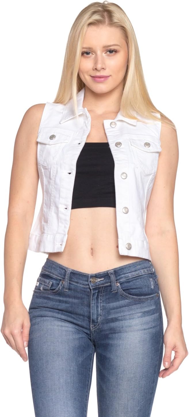 Women's Denim Jean Vest Collection SM-3XL (Small, White)