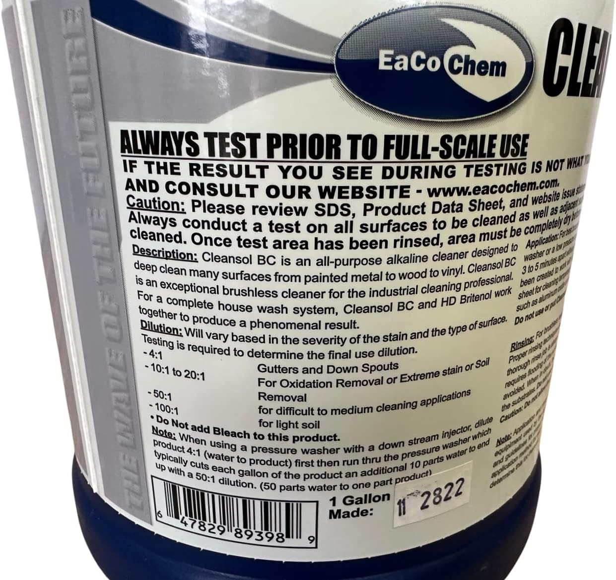 EaCo Chem Cleansol BC - Brushless Oxidation and Soil Remover for Most Surfaces - Highly Dilutable, All-Purpose Cleaner - Remove Deep Staining from Painted Metal, Wood, Vinyl + More! - 5 GALLON