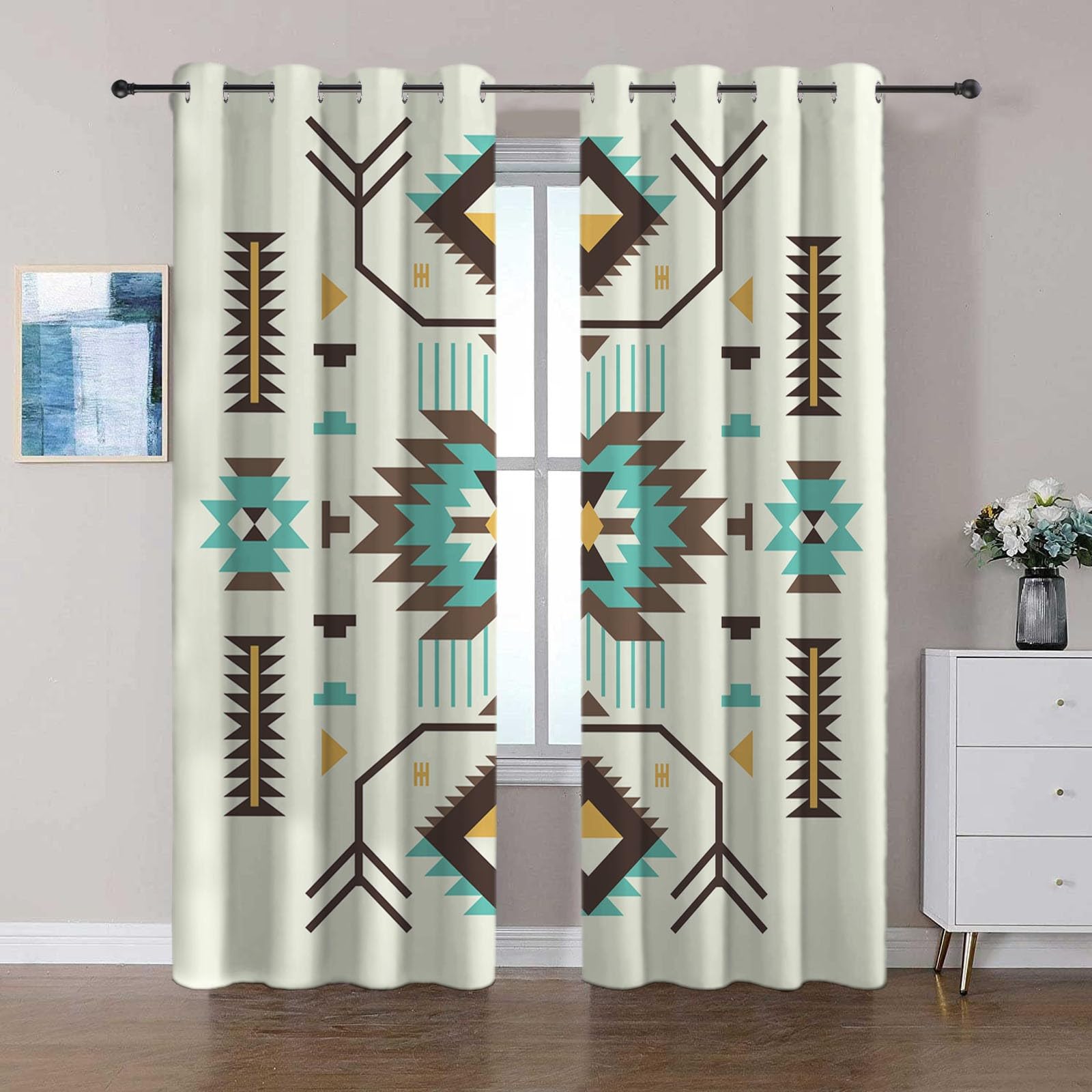 YBRAVO Cortina Dormitorio Opaca 2 Pieza 140x245 cm patrón geométrico Bohemio Impresión Cortinas Termicas Aislantes Frio y Calor Cortinas Blackout Cortinas Salon Modernas Cortina