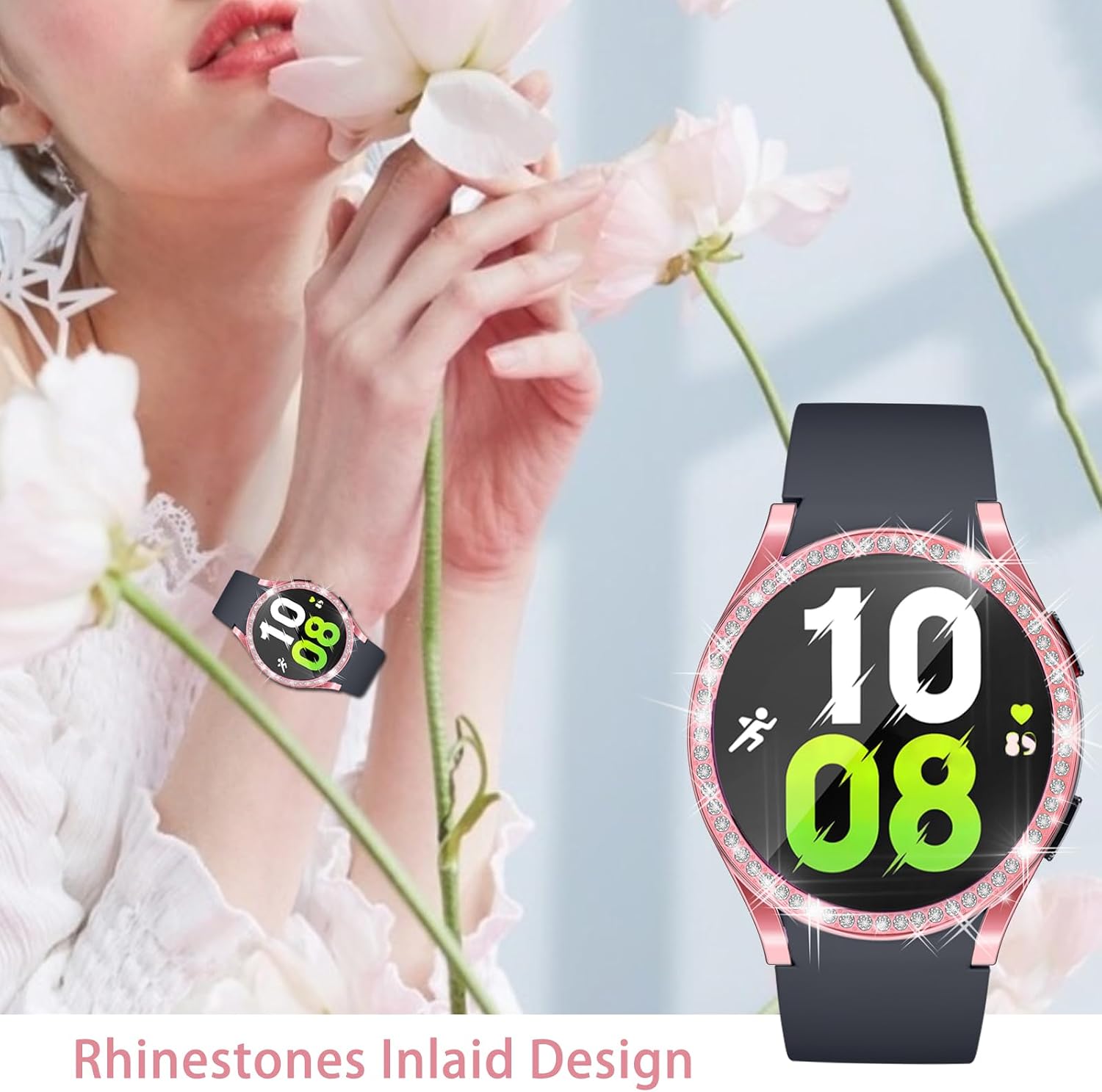 [6Pack] RICHONE Compatible with Samsung Galaxy Watch 5/Galaxy Watch 4 44 mm Screen Protector Diamonds Cases, Bling 360° All-Around Protective Soft Covers Accessories (Galaxy Watch 4/5-44mm) image 2