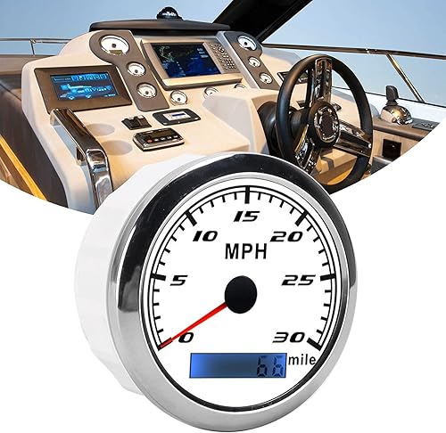Miniatura 2 de Medidor de velocidad GPS, velocímetro universal de alta sensibilidad a prueba de polvo de 30 MPH para barco, coche, camión (blanco)