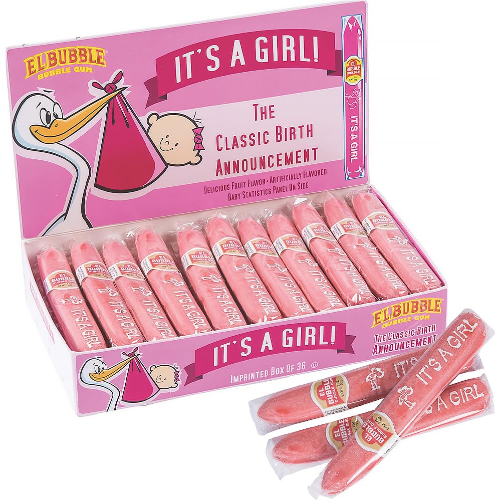 Fun Express It's A Girl Bubble Gum Cigars - Pink Baby Shower Favors for Guests 36 Pack | Gender Reveal Party Favors & Prizes | Individually Wrapped Novelty Candy Treats for Girl Baby Shower Supplies