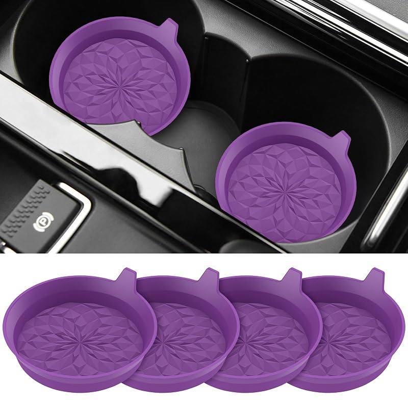 ME.FAN Porta-Copos para Carro em Silicone com Rebaixo, Antiderrapante, Roxo-escuro, Kit com 4 unidades