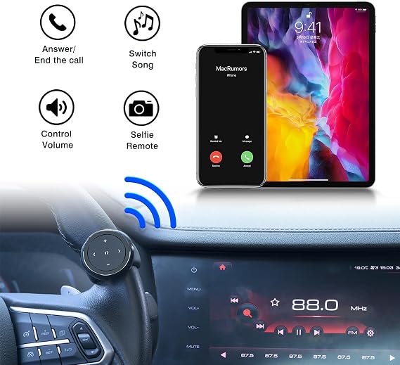 Wireless Bluetooth Media Control Button with Selfie Functionality by UltraConnect - Compatible with iPhone and Android - Perfect for Car & Motorcycle Steering Wheel