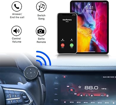 Wireless Bluetooth Media Control Button with Selfie Functionality by UltraConnect - Compatible with iPhone and Android - Perfect for Car & Motorcycle Steering Wheel