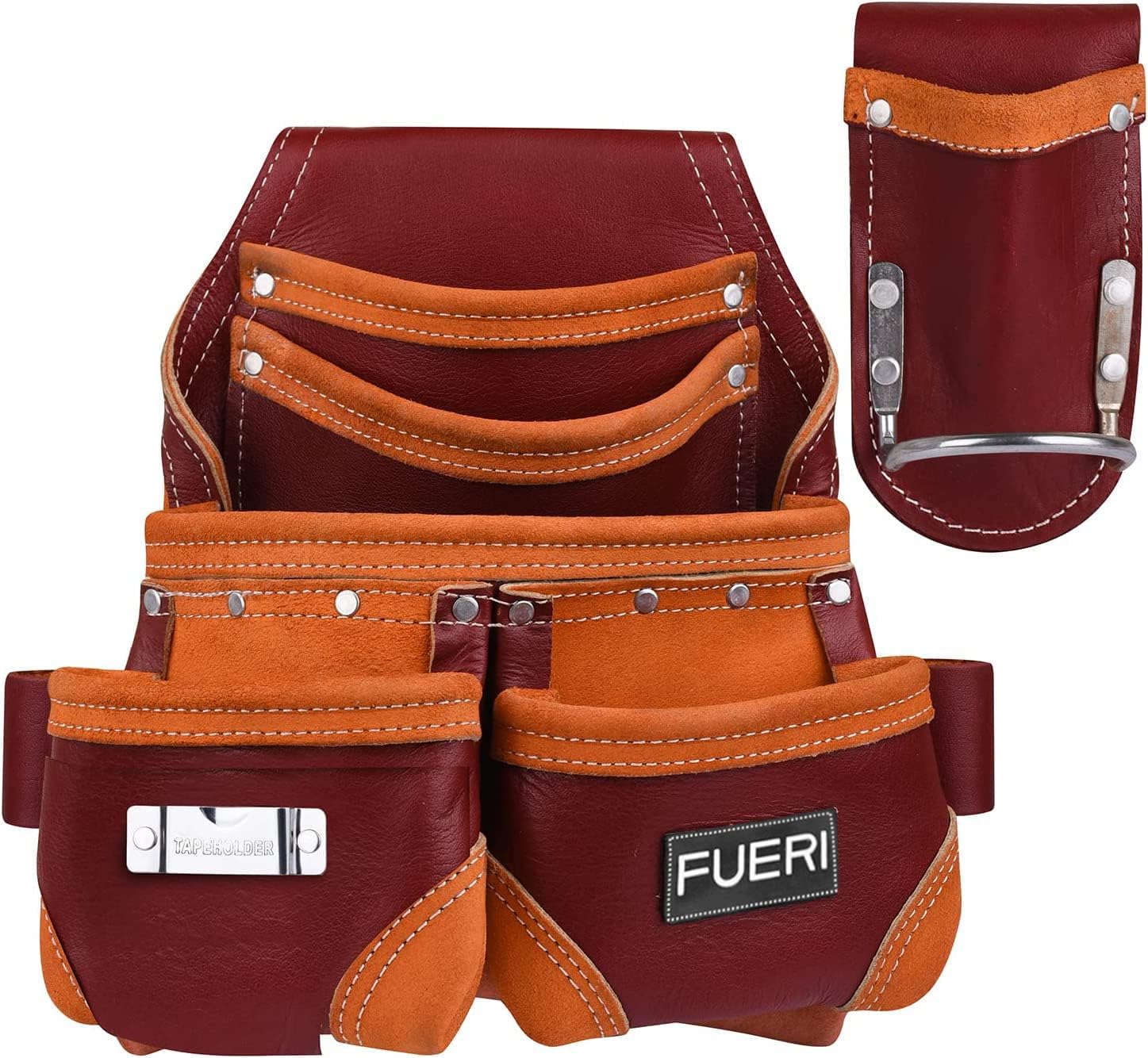 FUERI Leather Tool Pouches Heavy Duty Belts Pouch Bags for Men Construction Carpenter Electrician Framer Women