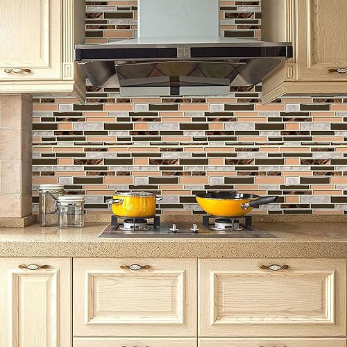 Miniatura 2 de Loseta en muro adhesiva de color gris y marrón para cocina, papel tapiz removible de 11.8 x 393.7pulgadas, papel adhesivo para baño, papel tapiz de