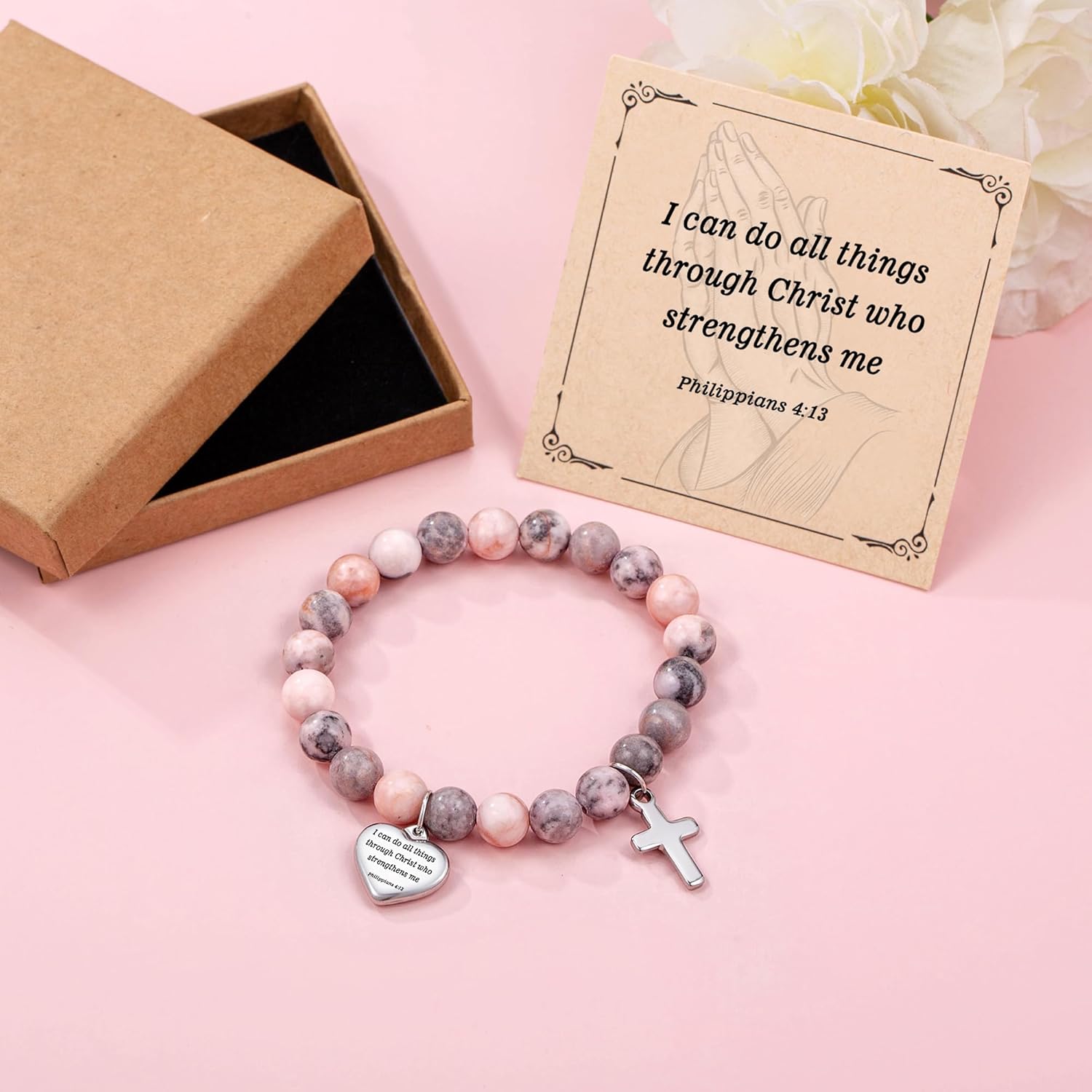 XOYOYZU Inspirational Gifts Bracelets for Women Cross Bracelets with Natural Stone Christian Bible Verse Bracelet Prayer Faith Religious Jewelry - Image 2