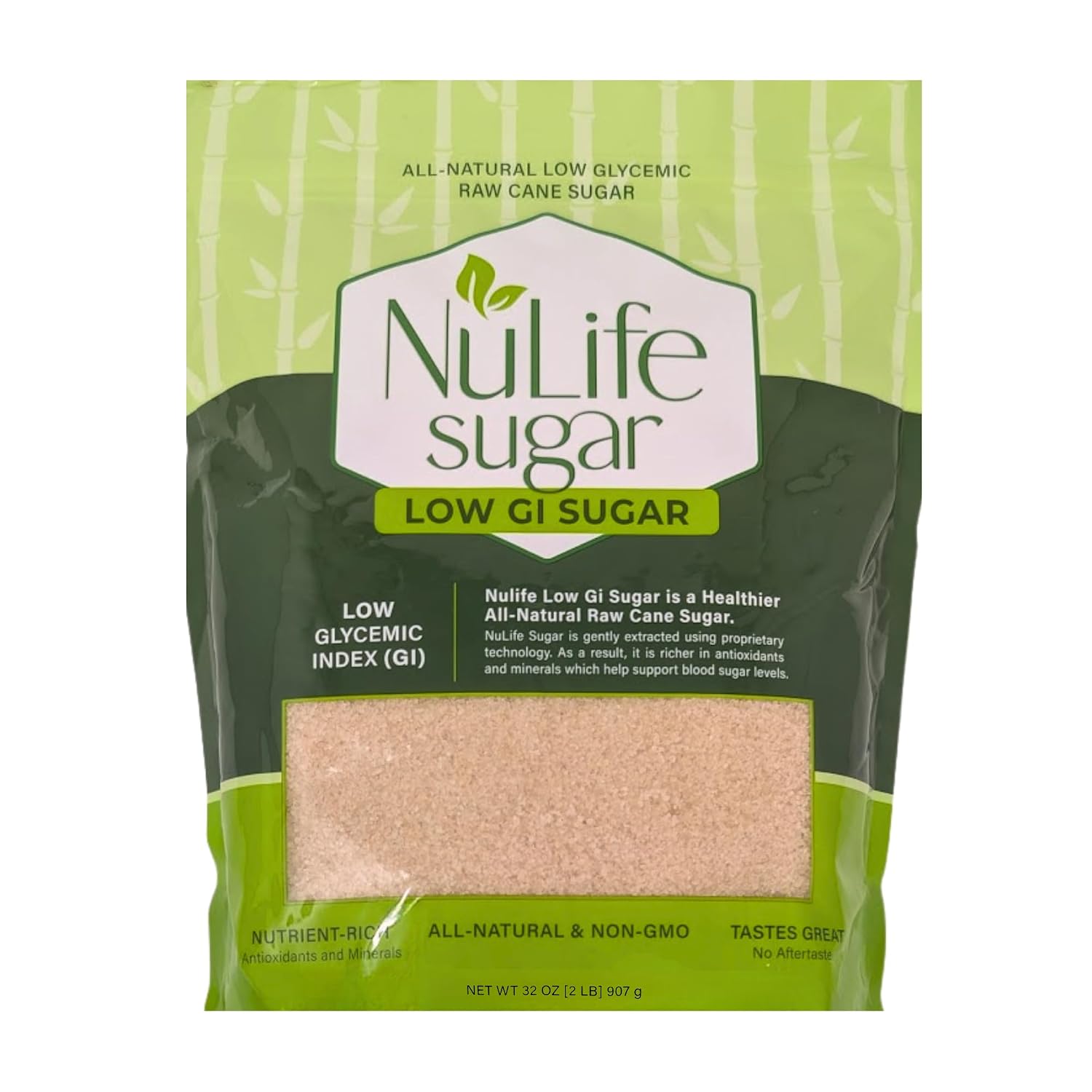 NuLife Sugar, All-Natural Low GI Raw Sugar Cane, 2 Pound Bag