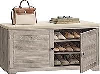 VASAGLE 3-Tier Shoe Storage Bench with Removable Cushion, Adjustable Shelves & Doors, Entryway Hallway Organizer 14x39.8x20.7in ULSB044L01