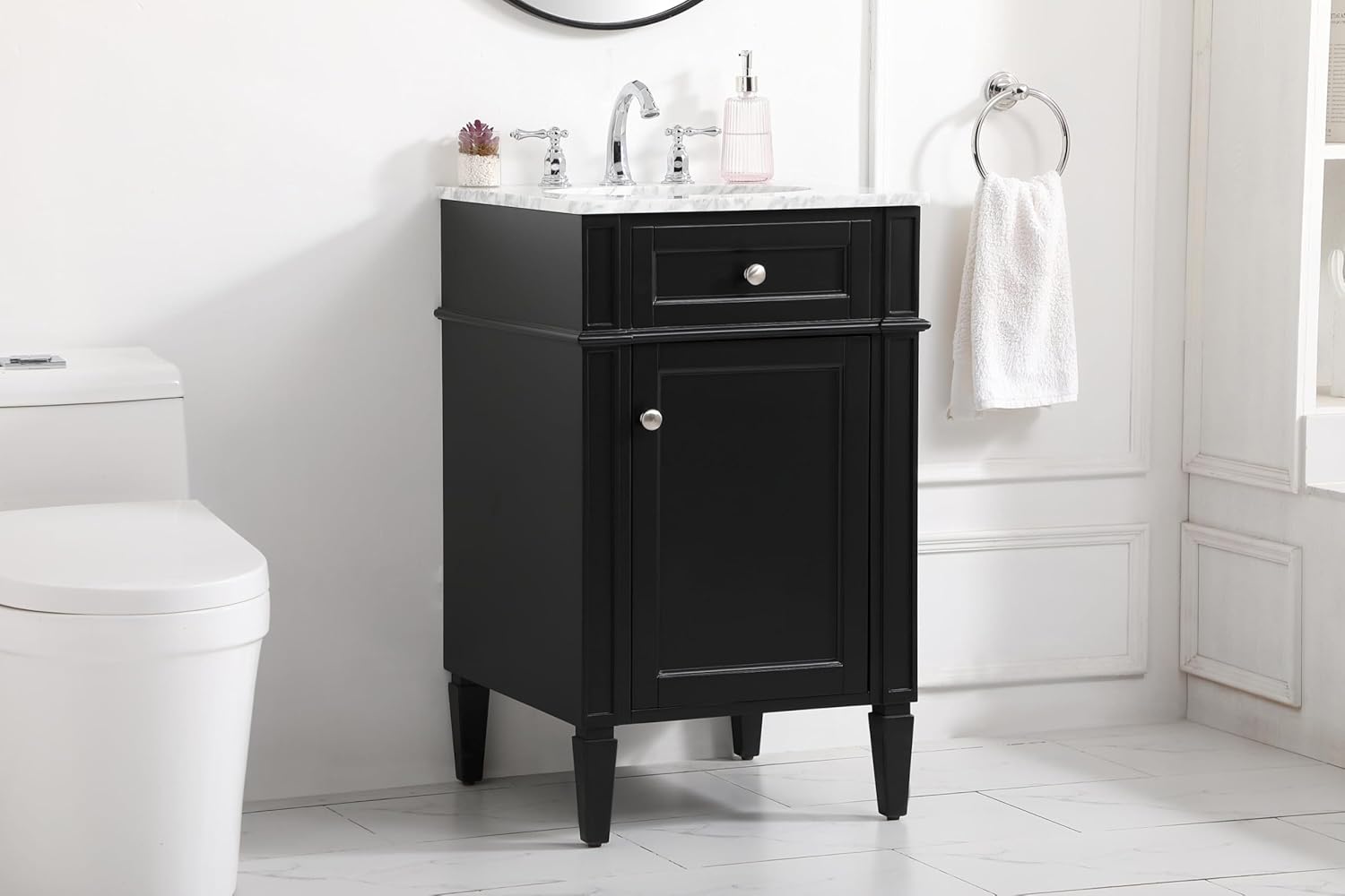 21 Single Bathroom Vanity, with Carrara White Marble Top Soft-Close, Black