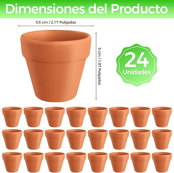 Valyrane Pack de 24 Macetas de Terracota de 5,5 cm con Agujero de Drenaje, Pequeñas Macetas Reutilizables para Suculentas, Cactus y Flores, Ideales para Manualidades en el Hogar y la Oficina - 2