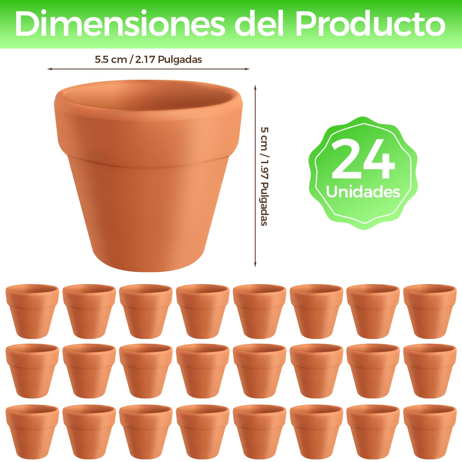 Valyrane Pack de 24 Macetas de Terracota de 5,5 cm con Agujero de Drenaje, Pequeñas Macetas Reutilizables para Suculentas, Cactus y Flores, Ideales para Manualidades en el Hogar y la Oficina - 3