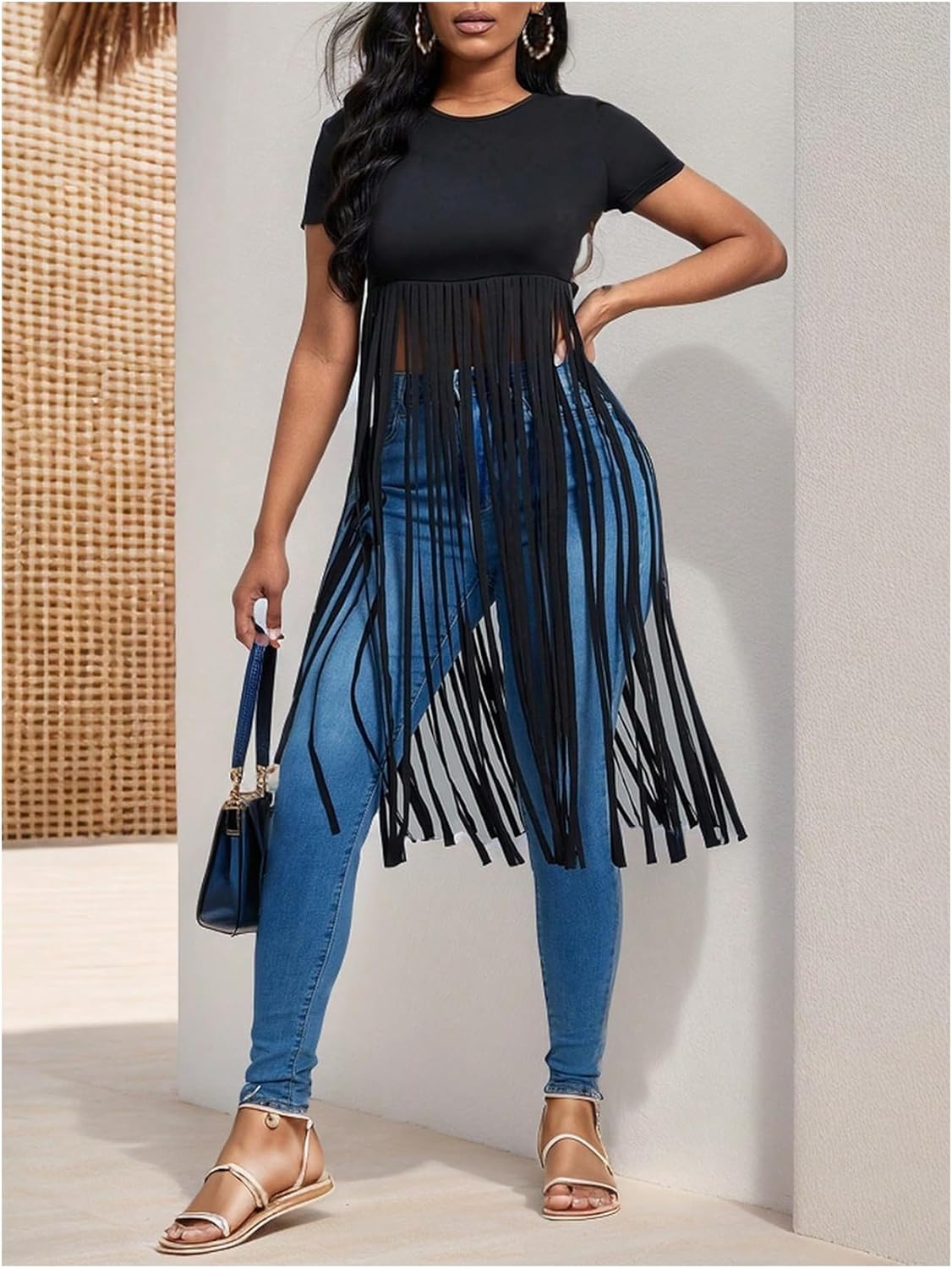 SOLY HUX Women's Short Sleeve Fringe Tops Crew Neck Slim Fit Tee Going Out Summer T Shirt - Image 5