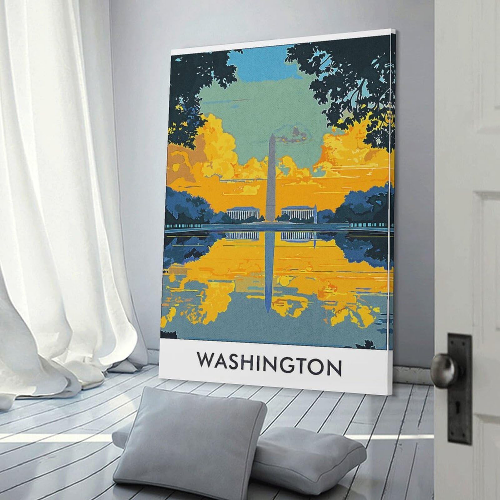 Junmoney Frame-Style-21 Washington Dc Monument Wall Art Print, 24X36inch(60X90cm), For Front Hall, Corridor Or Welcome Spaces, Wall Decor To Refresh Empty Corners