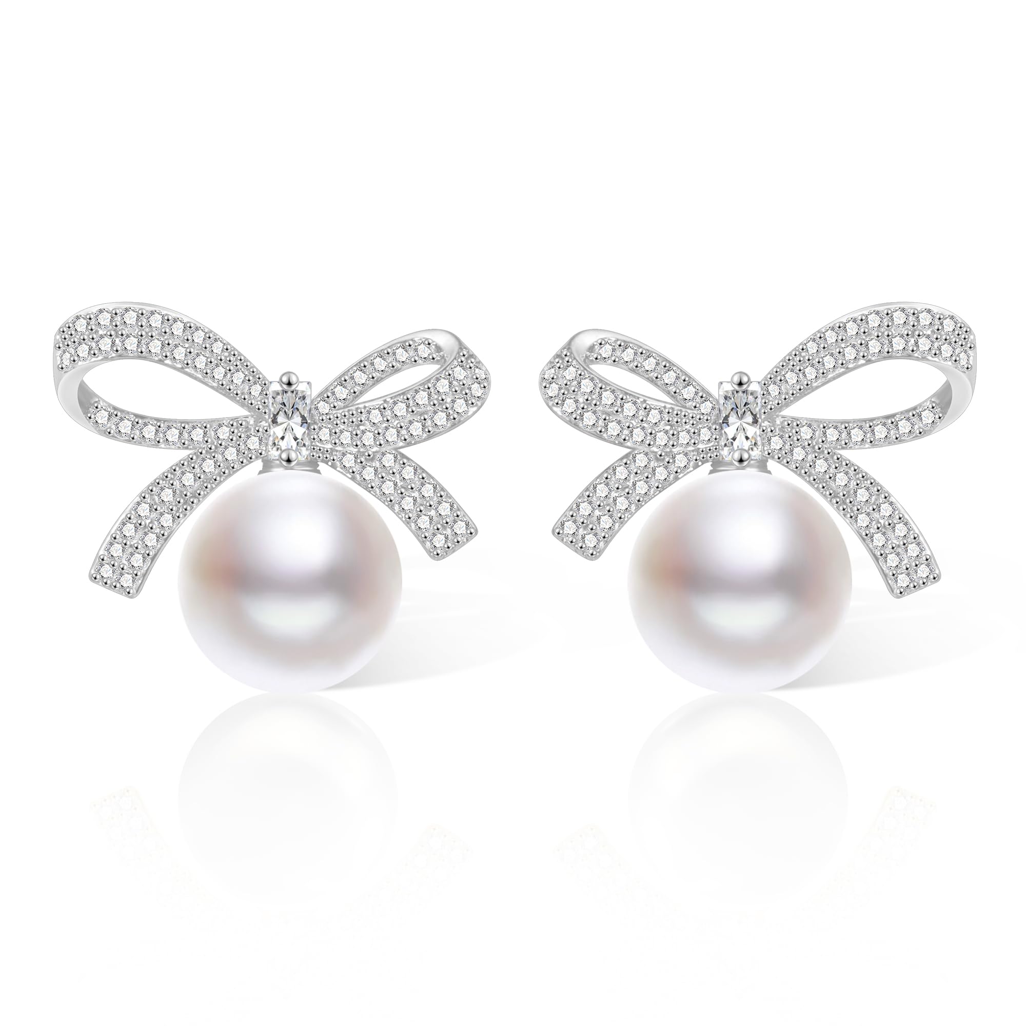 ALEXCRAFT Pendientes de Plata Dorada Pendientes Pequeños para Mujer, Pendientes de Plata 925 Hipoalergénicos Pendientes Pequeños de Lazo y Perlas Pendientes Colgantes de Perlas con Circonitas