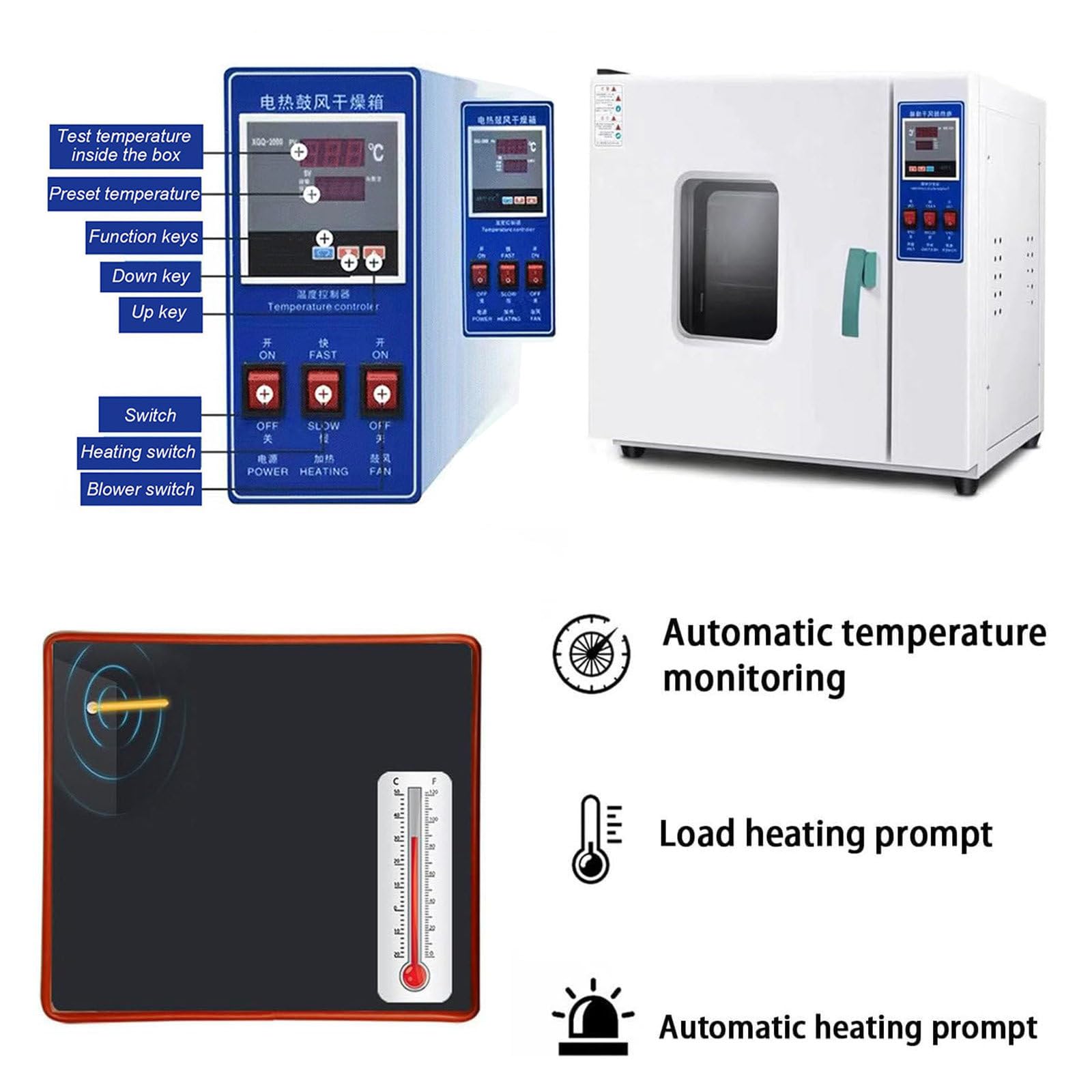 Stufa di Essiccazione Digitale del Gazebo Stufa di Essiccazione A Forno A Secchezza E Riscaldamento del Laboratorio 16 L, 43 L, 70 L,136L con Manometro E Regolatore 70L